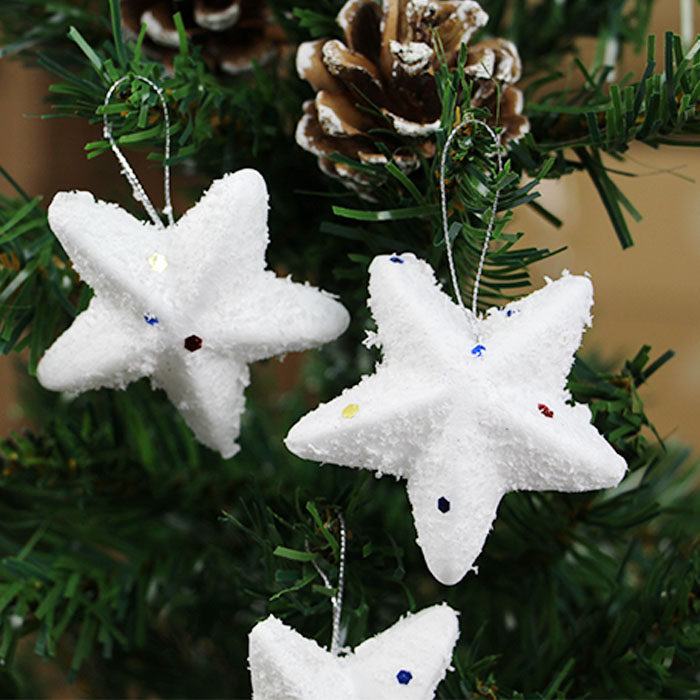 圣诞节装饰品泡沫雪星星小挂件圣诞树用品吊挂饰7cm雪花五角星6个