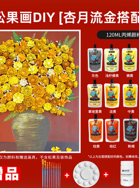 120ML丙烯颜料松果涂色颜料初学者手工DIY创意丙烯颜料松果画绘画涂鸦创意手工画材料包工具送调色盘画笔