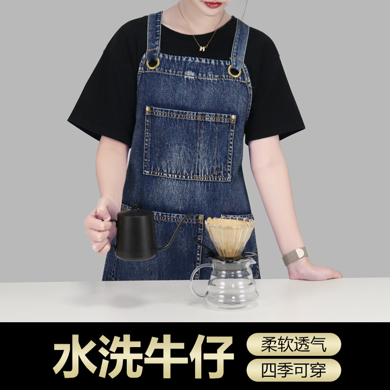 美式复古牛仔围裙男户外野炊园艺师花店背带工作服女时尚logo订做