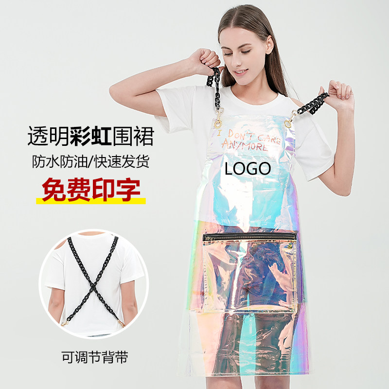 欧美风外贸围裙定制女时尚防油透明免洗工作服男士发型师防水围腰