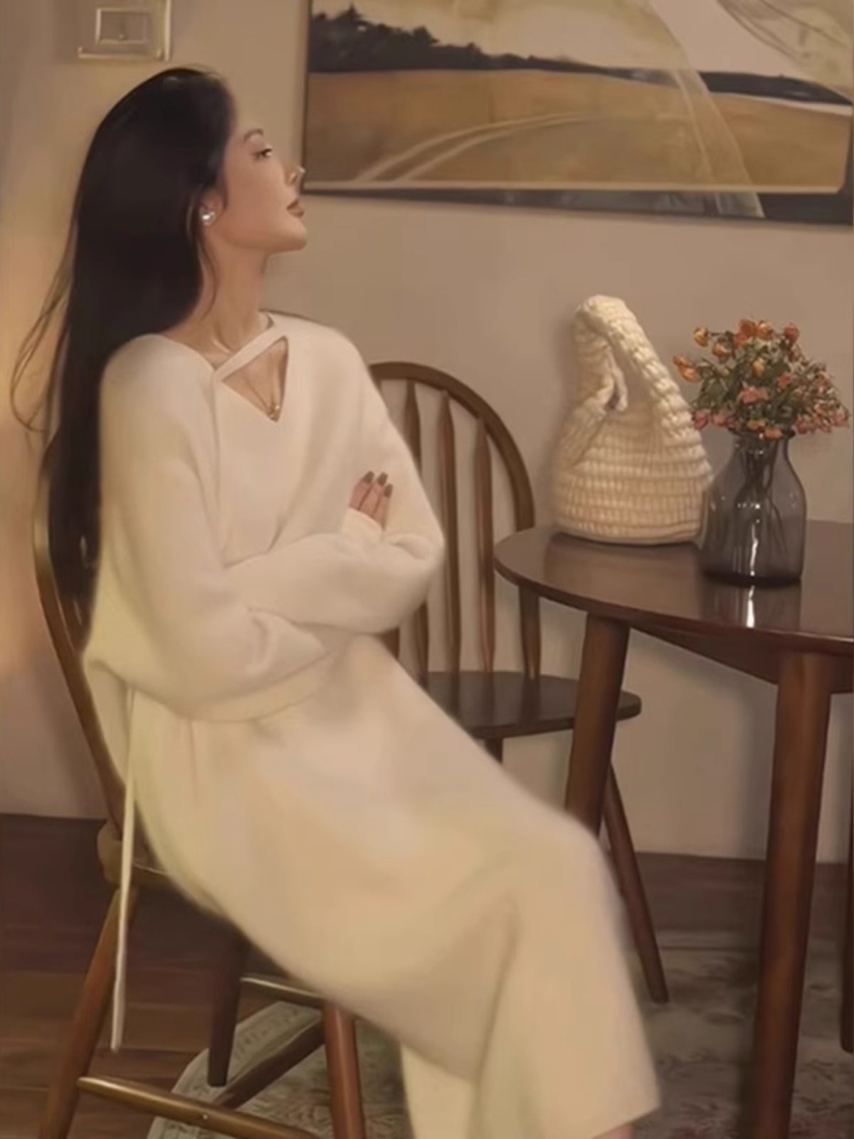 白色针织连衣裙女春秋配大衣的内搭高级感御姐风情万种裙子毛衣裙