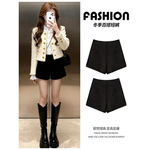 热裤 黑色高腰加绒包臀短裤 子配靴子外穿辣妹靴裤 裤 女2025秋冬新款
