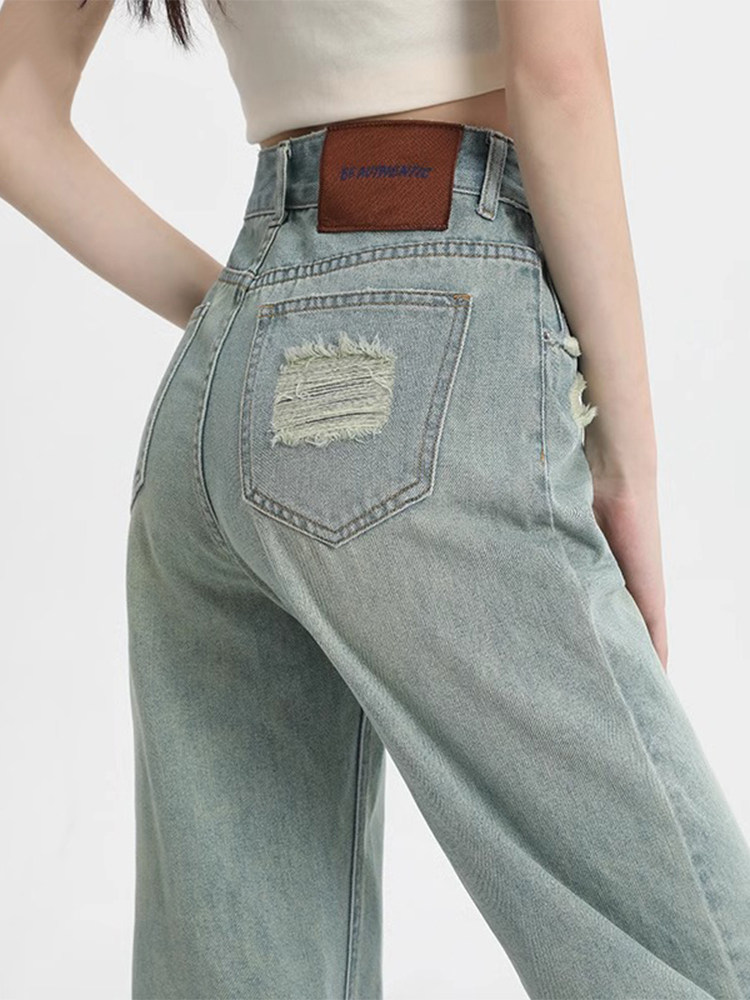 窄版阔腿牛仔裤女2025早秋新款加长裤子宽松垂感拖地裤高腰直筒裤