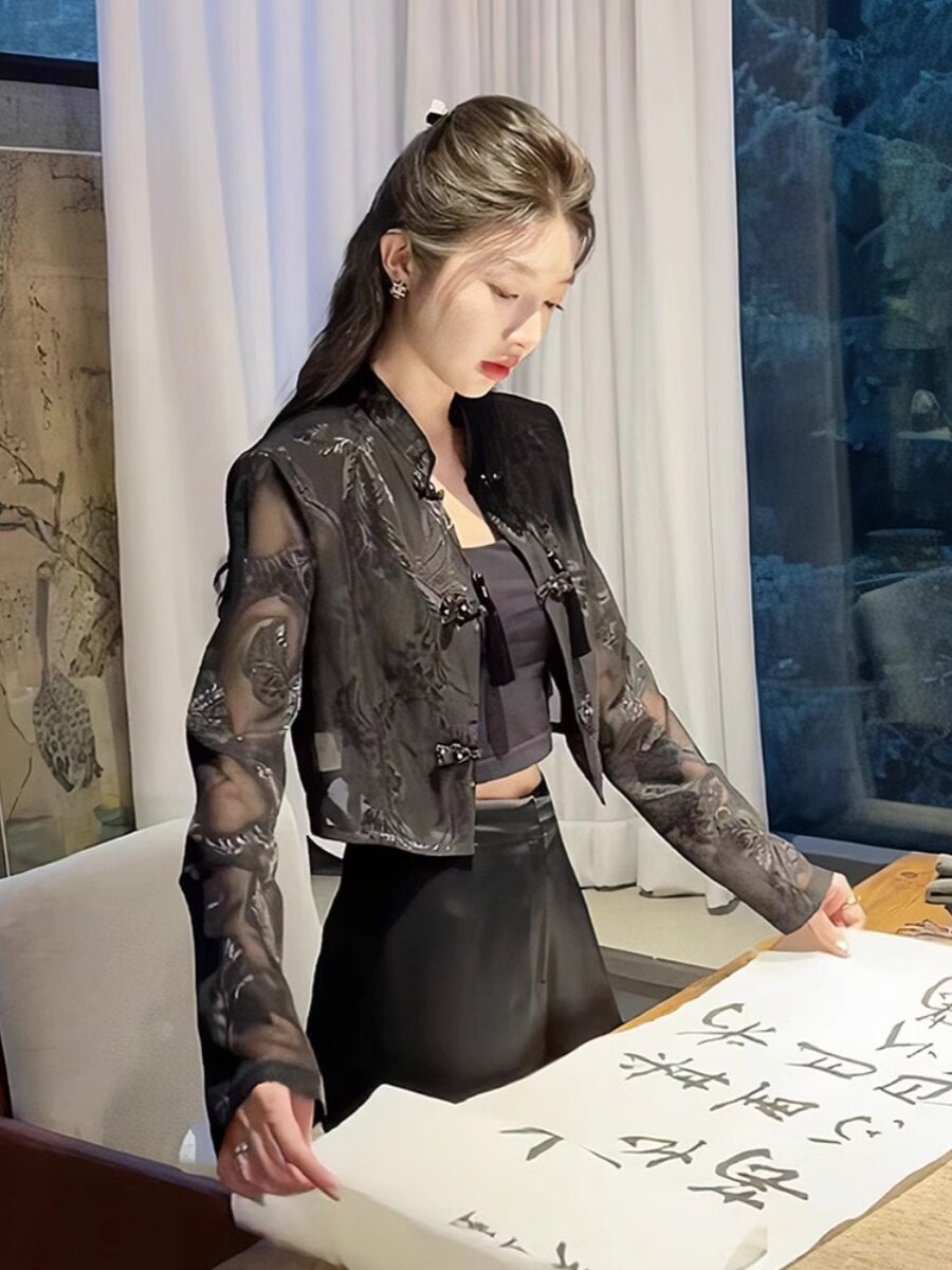新款中国风夹克女式夏季高端提花防晒衬衫轻便休闲中国风扣唐装上
