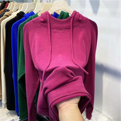 双面德绒连帽卫衣女2025春秋新款纯色内搭宽松慵懒风休闲打底帽衫