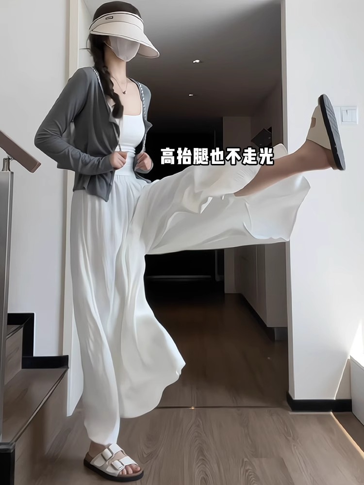 白色裙裤女夏款小个子高腰a字褶皱半身裤裙肌理感裤子冰丝阔腿裤