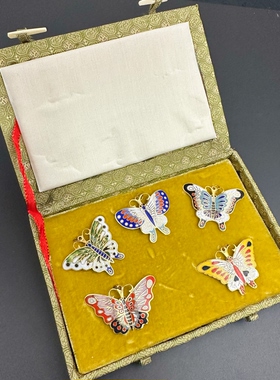 中古vintage蝴蝶珐琅彩烧蓝景泰蓝蝶恋花胸针胸花5枚配