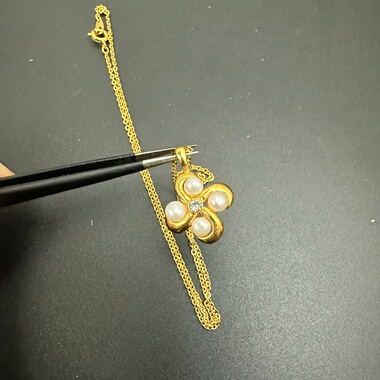 中古首饰四颗珍珠项链女士锁骨链国外回流一物一件错过无补