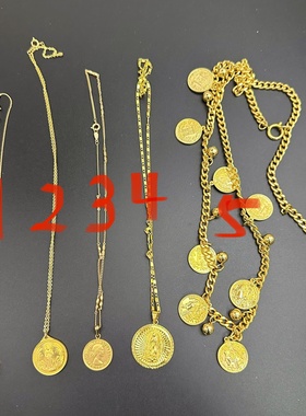中古vintage复古宫廷风欧美西洋古董回流金色金币吊坠项链