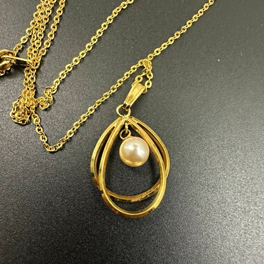 中古首饰水滴珍珠项链国外回流一物一件错过无补