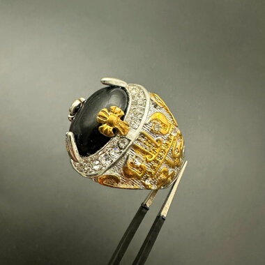 中古vintage复古宫廷风黑耀石戒指女小众设计感高级轻奢食指戒