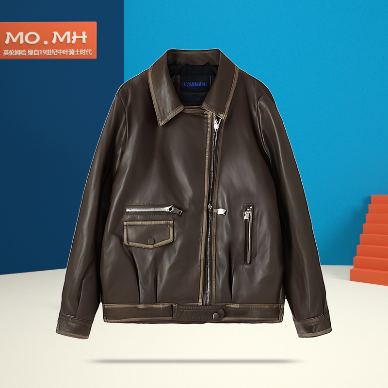 男童防风皮衣外套秋冬新款拉链衫