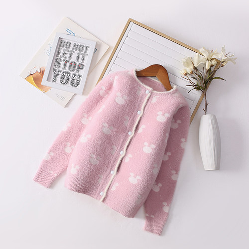 女童毛衣针织开衫春秋水貂绒外套