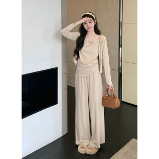 秋季 孕妇套装 外套阔腿裤 慵懒休闲纯色吊带打底开衫 三件套 2025新款