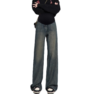 孕妇牛仔阔腿裤子春夏季薄款外穿春装2026新款孕期不勒肚子打底裤