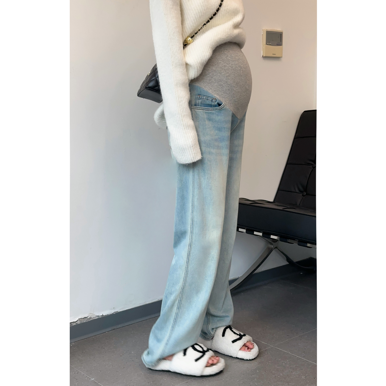 布衣妈咪复古蓝孕妇阔腿牛仔裤