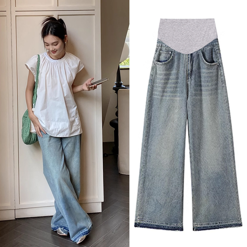 孕妇复古蓝牛仔裤秋冬季加绒加厚款2023新款外穿冬天直筒拖地裤子