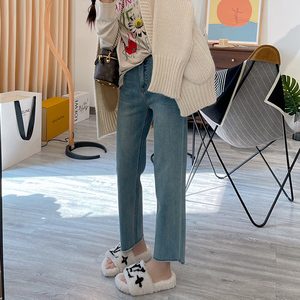 孕妇直筒牛仔裤子九分秋冬季款2023新款外穿秋冬装烟管打底裤长裤