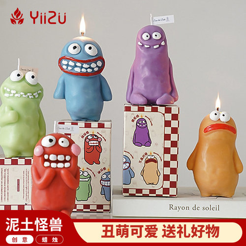 泥土人小怪兽香薰蜡烛创意摆件