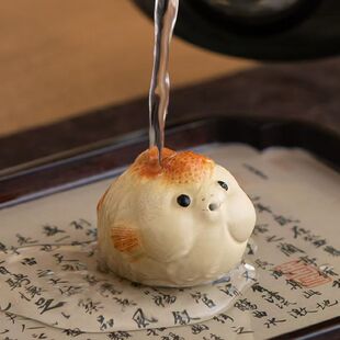 泡泡鱼茶宠小胖鱼茶道摆件陶瓷香插茶道家居装饰创意居家香炉香座