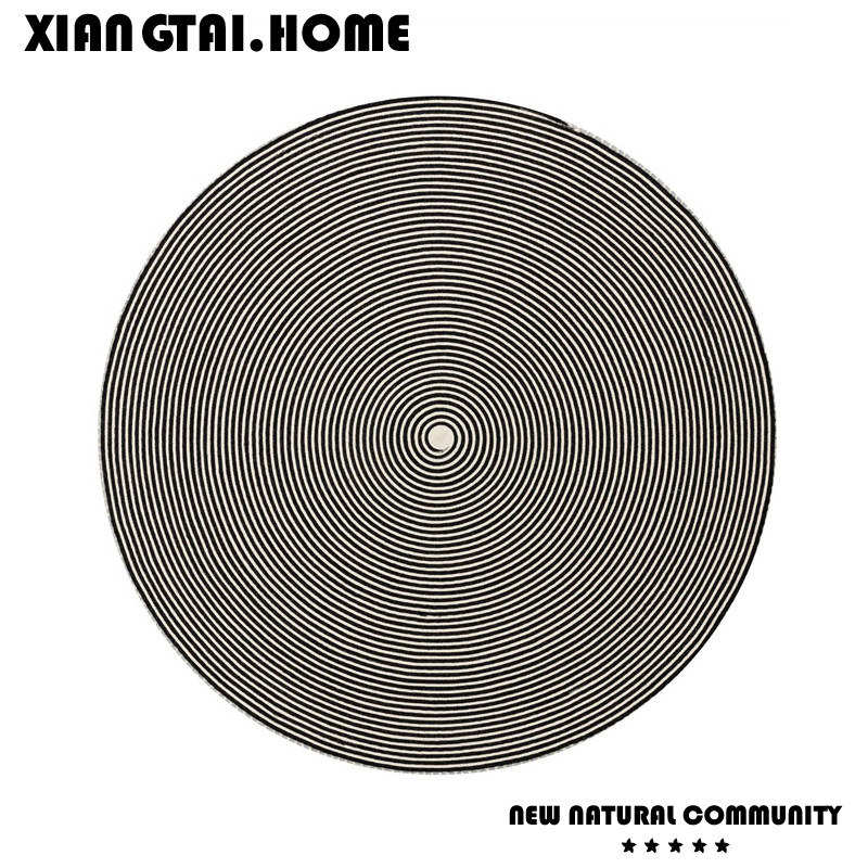 祥泰家纺圆形几何眩晕黑白线条卧室床边客厅茶几衣帽间地毯可定制