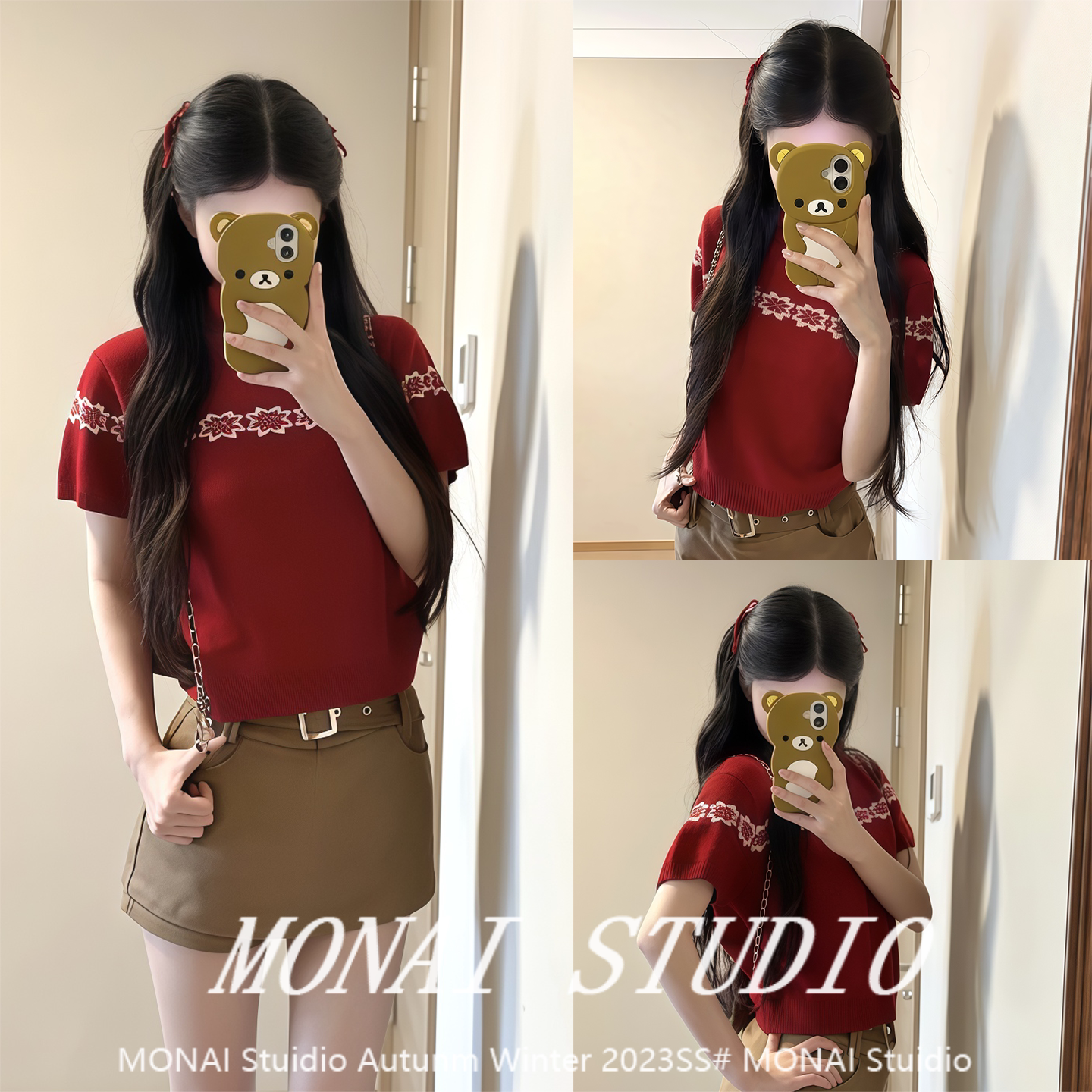 【宋小恩宋正恩 ~】lldc短袖针织衫红色毛衣女秋冬新年氛围感上衣