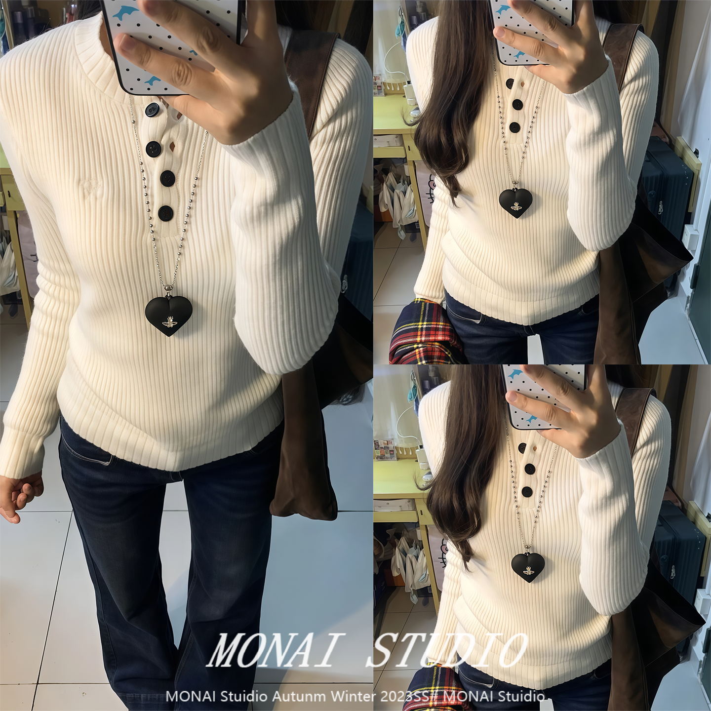 【heyabc】白色修身内搭外穿毛衣