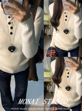 【heyabc~】白色修身内搭外穿毛衣秋冬慵懒高级感长袖针织打底衫