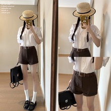 【Hellooo Eat~】咖色时尚短裤显瘦休闲夏季通勤百搭棕色直筒裤女