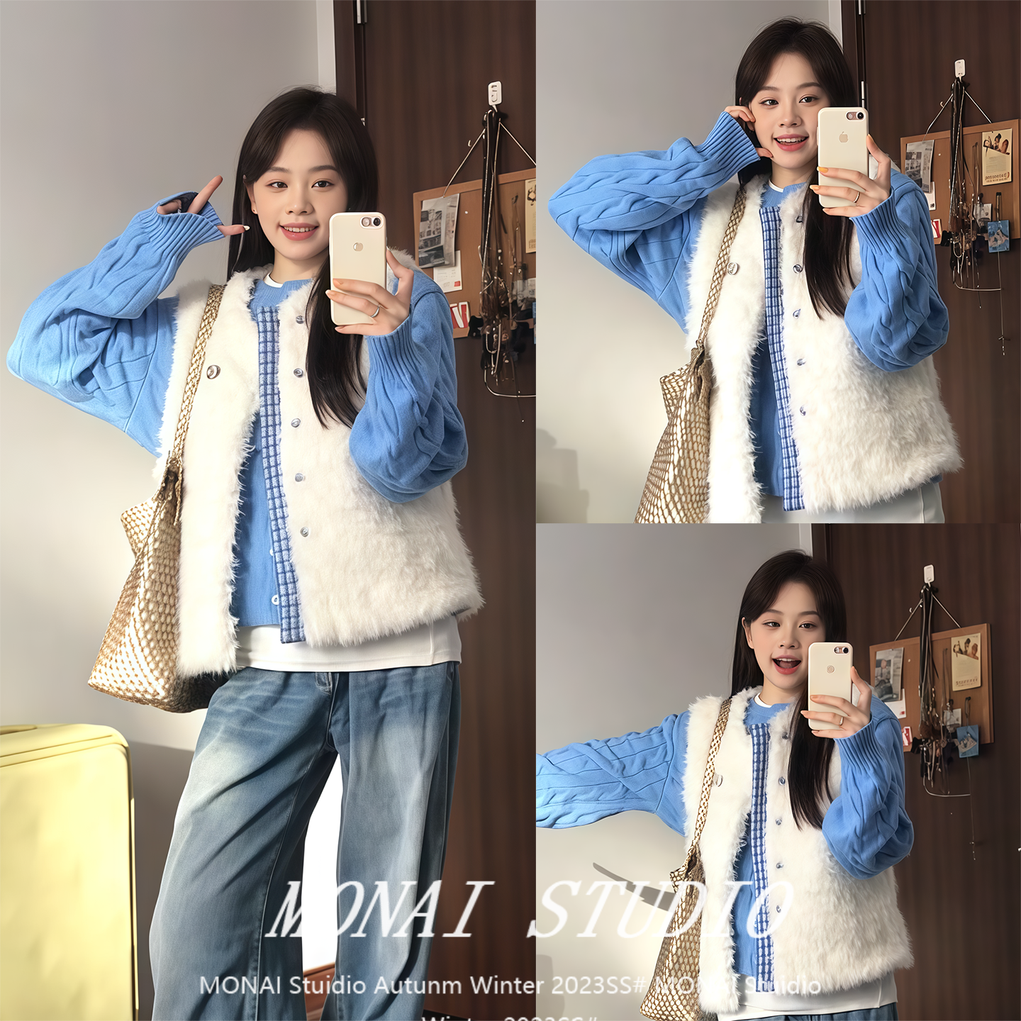 【原野空间~】慵懒风白色羊羔毛坎肩马甲背心女秋冬学院风毛衣