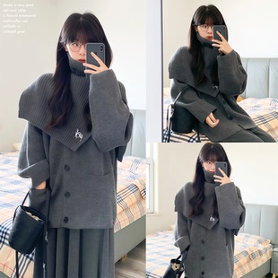 【WESTAYONE ~】灰色围脖毛衣开衫外套女2025新款两件套时尚百搭