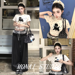 T恤设计感休闲小众上衣女 甜酷波点印花小狗短袖 mysamesame