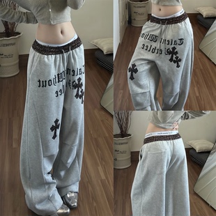 【BLACKLISTS黑泽川~】美式弯刀运动裤女秋冬宽松卫裤阔腿拖地裤