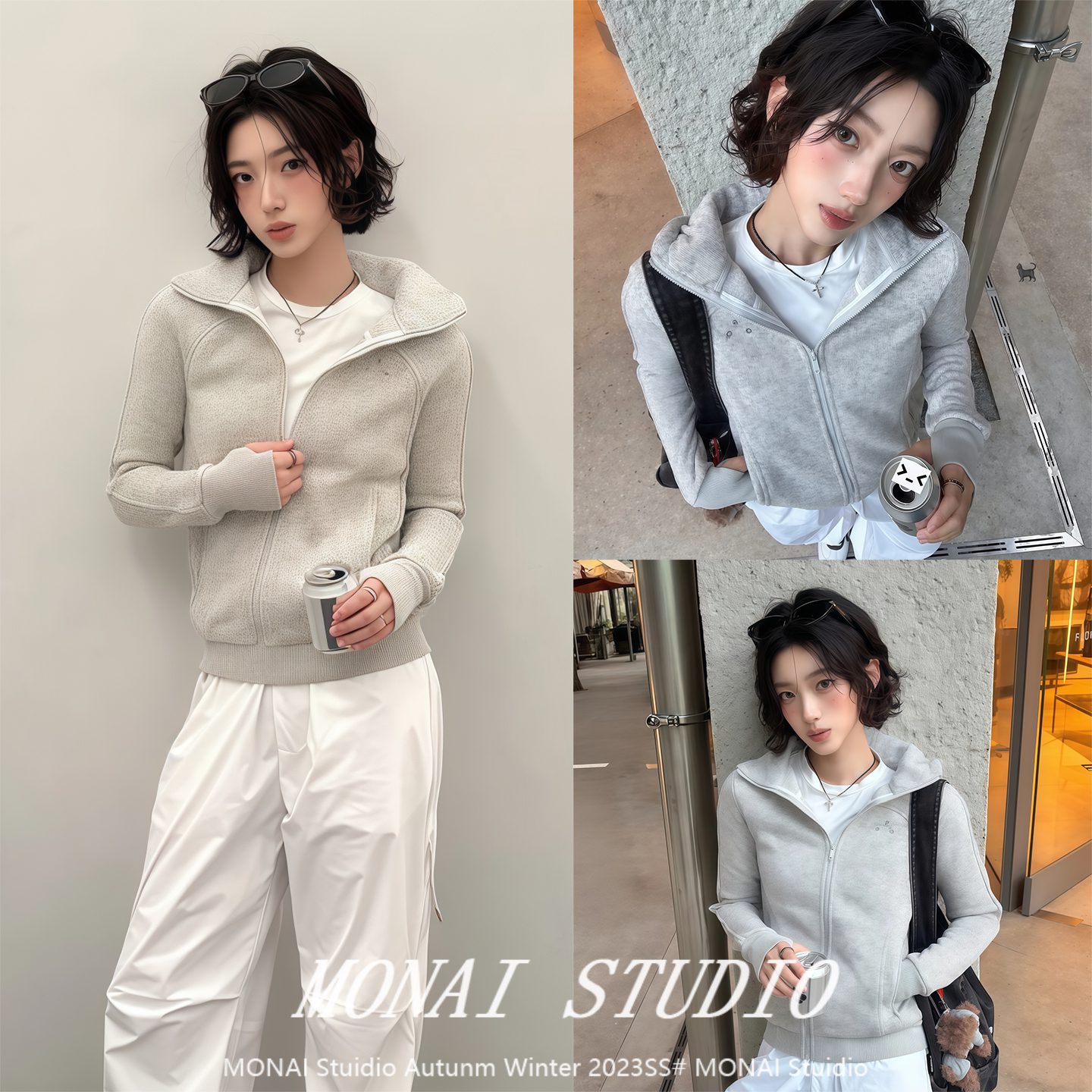 【FPA~】美式连帽卫衣女秋冬运动风穿搭拉链开衫修身显瘦短款外套