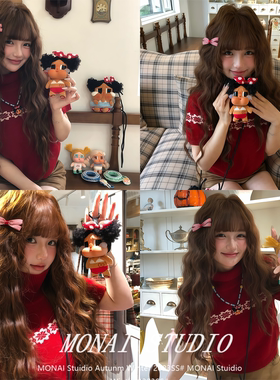 【LaluneDuCiel ~】提花lldc短袖毛衣女秋冬短款针织红色圣诞上衣