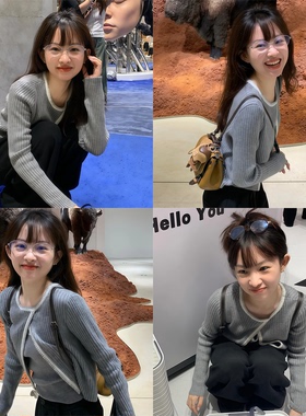 【DH OFFICIAL大花~】韩系巨好看灰色长袖针织开衫早秋上衣两件套