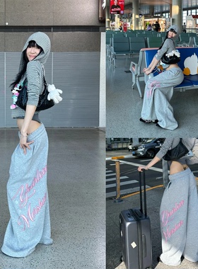 【URKR~】CGGA~慵懒风字母印花阔腿休闲裤女秋季垂感直筒百搭长裤