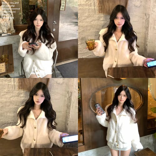 【QDQD~】高级感白色毛毛外套女