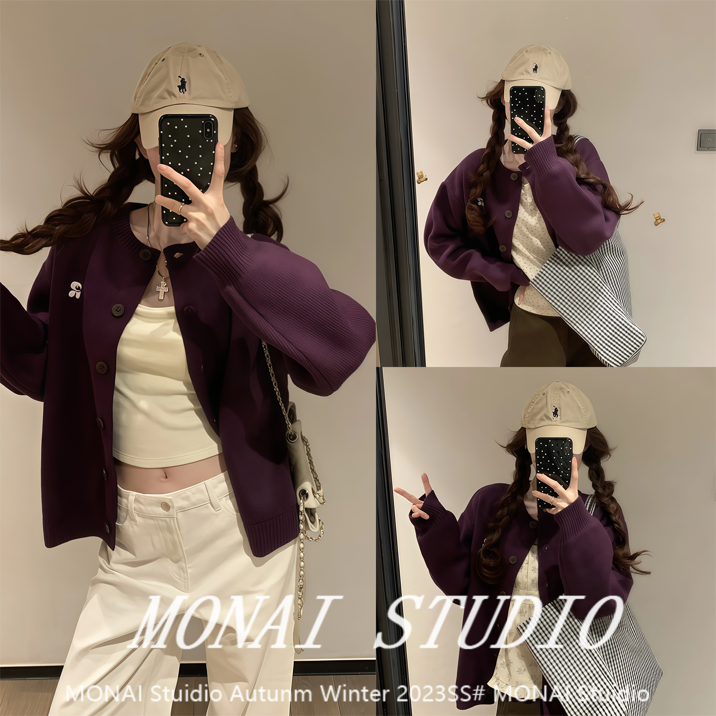 【BESOBER~】紫色圆领针织毛衣开衫女春秋新款韩系慵懒风上衣外套,女装/女士精品,毛针织衫,淘宝优惠券,粉丝福利购,淘宝优惠卷