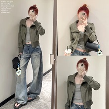 【solotario~】短款立领麂皮质感夹克女秋新品收腰显瘦设计感外套