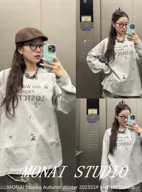 【lostctrl~】美式复古学院风灰色长袖t恤女秋季字母印花休闲上衣
