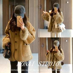 【LUU桃喜儿~】两面穿羊羔毛外套女中长款皮毛一体机车服保暖大衣
