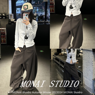 【SUNDAYPLAN~】美式复古廓形宽松阔腿设计感香蕉弯刀卫裤拖地裤