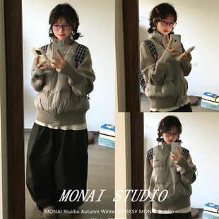 【KXLFCHN空穴来风~】针织毛衣立领棉服女外套宽松百搭保暖面包服