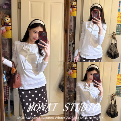 【passway~】拼接假两件白色长袖