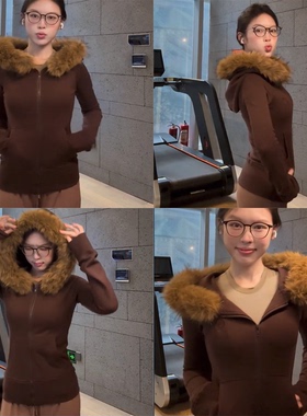 【foruyes~】美式复古毛领拉链卫衣女秋修身显瘦连帽百搭休闲外套