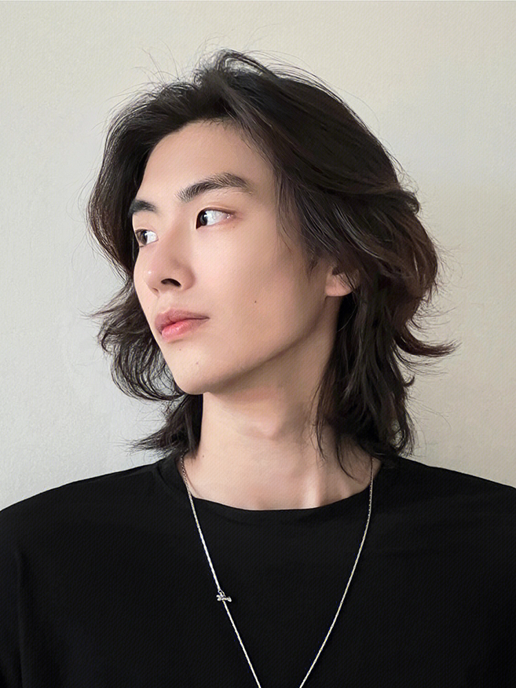 鲻鱼头假发男生日系长直发层次感狼尾表演舞台发套自然蓬松全头套