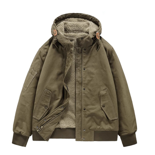 棉衣工装 高端羊羔绒男士 外套宽松保暖棉袄加绒连帽棉服 新款 秋冬季