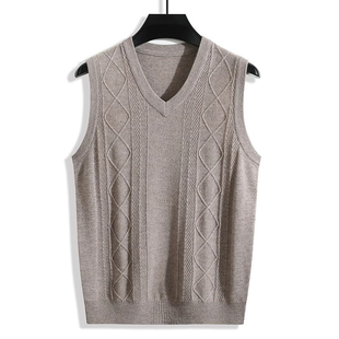 秋冬季纯羊毛衫背心男加厚保暖毛衣马甲男士高端针织马甲坎肩男款