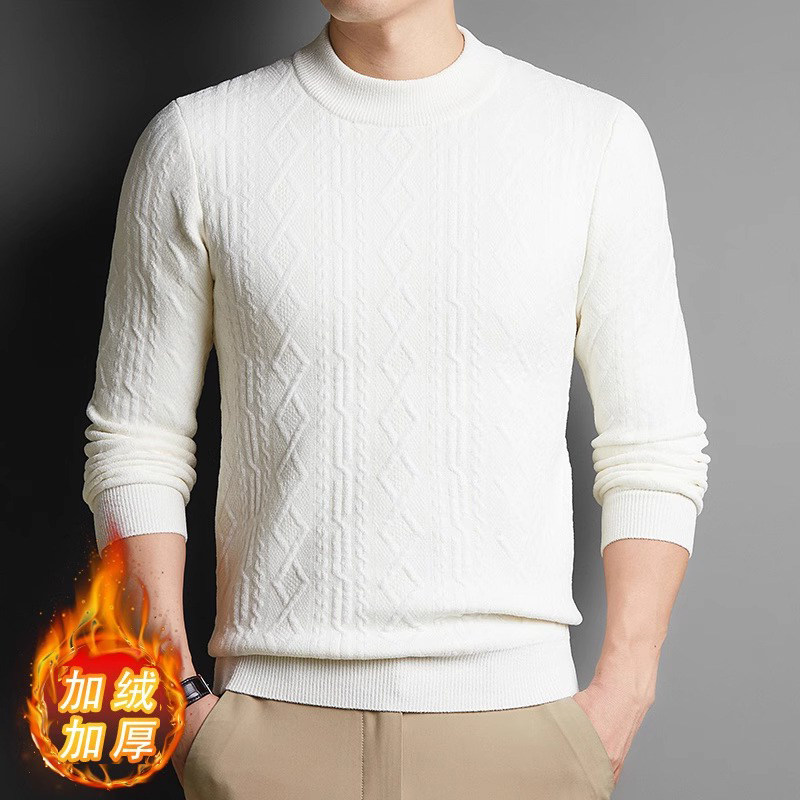 秋冬季新款男士毛衣半高领扭花保暖内搭打底线衣加绒加厚针织衫男